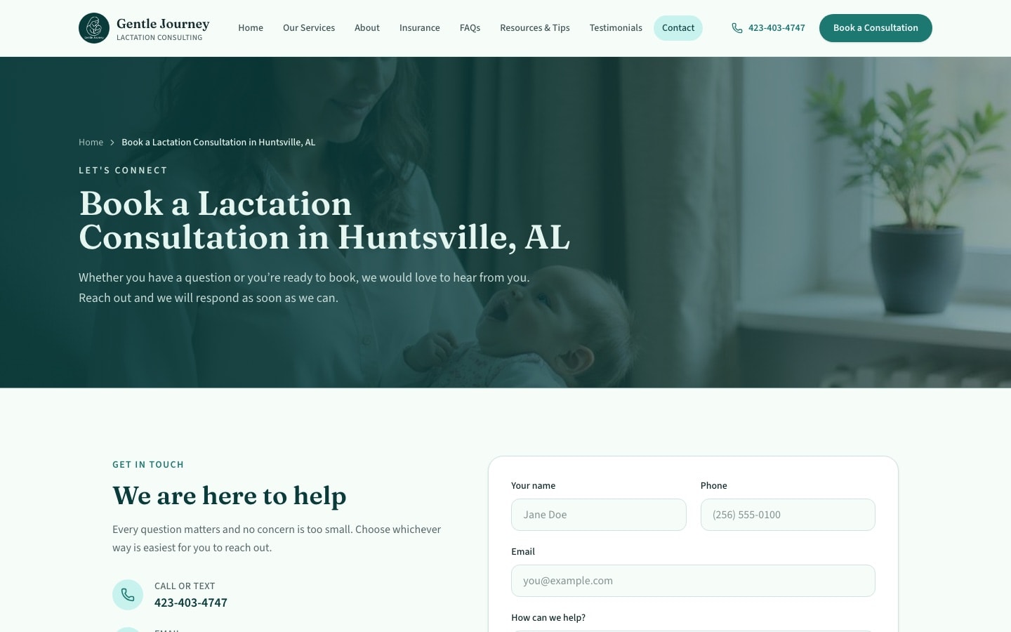 Gentle Journey contact and consultation booking page